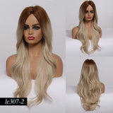 Synthetic Long Wig Natural Wave Black Root Ombre Pink Middle Part Wig Heat Resistant Cosplay Party Wig