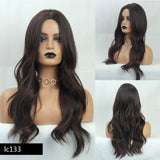 Synthetic Long Wig Natural Wave Black Root Ombre Pink Middle Part Wig Heat Resistant Cosplay Party Wig