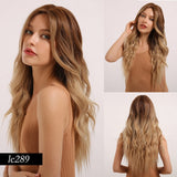 Synthetic Long Wig Natural Wave Black Root Ombre Pink Middle Part Wig Heat Resistant Cosplay Party Wig