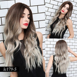 Synthetic Long Wig Natural Wave Black Root Ombre Pink Middle Part Wig Heat Resistant Cosplay Party Wig