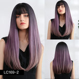 Synthetic Wig Long with Bangs Dark Root Ombre Color Natural Headline Heat Resistant Hair Wigs