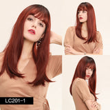 Synthetic Wig Long with Bangs Dark Root Ombre Color Natural Headline Heat Resistant Hair Wigs