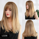 Synthetic Wig Long with Bangs Dark Root Ombre Color Natural Headline Heat Resistant Hair Wigs