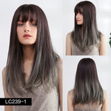 Synthetic Wig Long with Bangs Dark Root Ombre Color Natural Headline Heat Resistant Hair Wigs