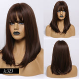 Synthetic Wig Long with Bangs Dark Root Ombre Color Natural Headline Heat Resistant Hair Wigs