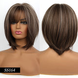 Synthetic Wig Short Straight Ombre Golden Blonde Bob Wigs with Side Bangs Heat Resistant Fiber Wigs