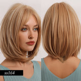 Synthetic Wig Short Straight Ombre Golden Blonde Bob Wigs with Side Bangs Heat Resistant Fiber Wigs