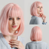 Synthetic Wig Short Straight Ombre Golden Blonde Bob Wigs with Side Bangs Heat Resistant Fiber Wigs