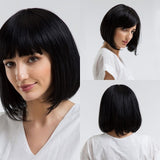 Synthetic Wig Short Straight Ombre Golden Blonde Bob Wigs with Side Bangs Heat Resistant Fiber Wigs