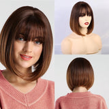 Synthetic Wig Short Straight Ombre Golden Blonde Bob Wigs with Side Bangs Heat Resistant Fiber Wigs