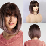 Synthetic Wig Short Straight Ombre Golden Blonde Bob Wigs with Side Bangs Heat Resistant Fiber Wigs