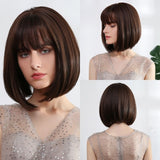 Synthetic Wig Short Straight Ombre Golden Blonde Bob Wigs with Side Bangs Heat Resistant Fiber Wigs
