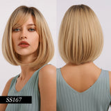 Synthetic Wig Short Straight Ombre Golden Blonde Bob Wigs with Side Bangs Heat Resistant Fiber Wigs