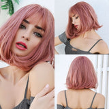 Synthetic Wig Short Straight Ombre Golden Blonde Bob Wigs with Side Bangs Heat Resistant Fiber Wigs