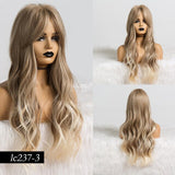 Synthetic Wigs Dark Root Light Brown Ombre Grey Long Wavy Hair Wigs Center Part