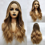 Synthetic Wigs Dark Root Light Brown Ombre Grey Long Wavy Hair Wigs Center Part