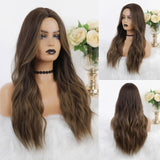 Synthetic Long Wig Natural Wave Black Root Ombre Pink Middle Part Wig Heat Resistant Cosplay Party Wig