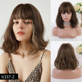 Dark green Synthetic Mix Blonde Hair Highlight Short Natural Wave Lolita Bob Cosplay Party Wigs
