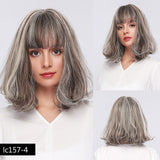 Dark green Synthetic Mix Blonde Hair Highlight Short Natural Wave Lolita Bob Cosplay Party Wigs