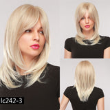 Medium Length Synthetic Wig Straight Natural Brown Wigs with Side Bangs Heat Resistant Party Wigs