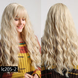 Heat Resistant Fiber Long Water Wave Hair Synthetic Ombre Blonde Golden Wigs with Air Bangs Cosplay Party Wig