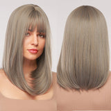 Synthetic Wig Long with Bangs Dark Root Ombre Color Natural Headline Heat Resistant Hair Wigs