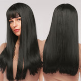 Synthetic Wig Long with Bangs Dark Root Ombre Color Natural Headline Heat Resistant Hair Wigs