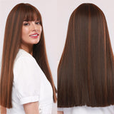 Synthetic Wig Long with Bangs Dark Root Ombre Color Natural Headline Heat Resistant Hair Wigs
