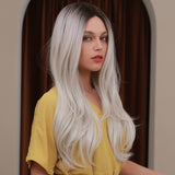 Gradient white gold front lace wig long wavy lace wigs