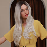 Gradient white gold front lace wig long wavy lace wigs