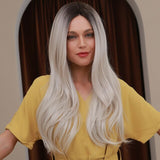 Gradient white gold front lace wig long wavy lace wigs