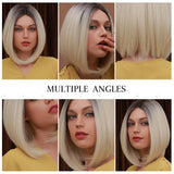 Short Straight Bob Front Lace Wig Black Gradient Gold Natural Middle Part Hair