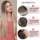 Gradient gold front lace wig long straight wig brown to blonde wigs