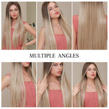 Gradient gold front lace wig long straight wig brown to blonde wigs