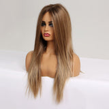 Black Brown front lace wig Long straight hair