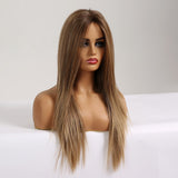 Black Brown front lace wig Long straight hair