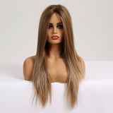 Black Brown front lace wig Long straight hair