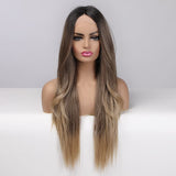 Brown gradient front lace wig long straight hair hand woven lace wig