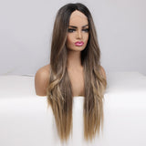 Brown gradient front lace wig long straight hair hand woven lace wig
