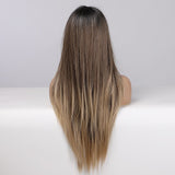 Brown gradient front lace wig long straight hair hand woven lace wig