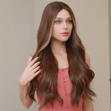 Brown Front Lace Wig Synthetic Hair Long Wavy Lace Wig