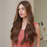 Brown Front Lace Wig Synthetic Hair Long Wavy Lace Wig