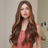 Brown Front Lace Wig Synthetic Hair Long Wavy Lace Wig