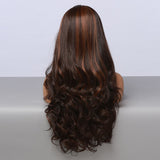Long Wavy Roll Front Lace Wig Lace Part Synthetic Hair Black Brown Highlight Lace Wigs
