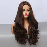 Long Wavy Roll Front Lace Wig Lace Part Synthetic Hair Black Brown Highlight Lace Wigs