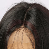 Long Straight Front Lace Wig Heat Resistant Black Highlight Middle Part Lace Part Synthetic Wigs