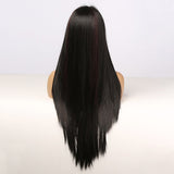 Long Straight Front Lace Wig Heat Resistant Black Highlight Middle Part Lace Part Synthetic Wigs