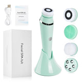 4 in 1 Electric Facial Cleansing Brush Rechargeable Spin Sonic Exfoliating Face Deep Cleaning Kit