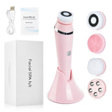 4 in 1 Electric Facial Cleansing Brush Rechargeable Spin Sonic Exfoliating Face Deep Cleaning Kit